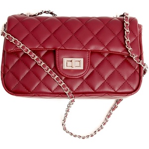 image:imageFEVERSOLE Crossbody Bag Vegan Leather Women Retro Small Saddle Satchel Shoulder Bag Tote With Long Adjustable StrapRed Quilted Vegan Leather With Metal Chain