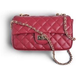 image:imageFEVERSOLE Crossbody Bag Vegan Leather Women Retro Small Saddle Satchel Shoulder Bag Tote With Long Adjustable StrapRed Quilted Vegan Leather With Metal Chain New Buckle