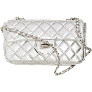 image:imageFEVERSOLE Crossbody Bag Vegan Leather Women Retro Small Saddle Satchel Shoulder Bag Tote With Long Adjustable StrapSilver Quilted Vegan Leather With Metal Chain