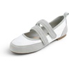 image:imageFEVERSOLE Womens Cushion Padded Mary Jane Flats Double Straps Comfort Casual Soft Fabric Sporty BalletsWhite Fabric Mf Two Straps