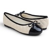 image:imageFEVERSOLE Womens Bow Tie Fashion Dress Slip On Shoes Round Toe Ballet FlatBeige Quilted Patent Toe Cap