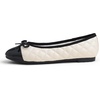 image:imageFEVERSOLE Womens Bow Tie Fashion Dress Slip On Shoes Round Toe Ballet FlatBeige Quilted Patent Toe Cap
