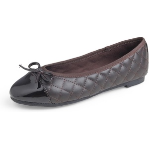 image:imageFEVERSOLE Womens Bow Tie Fashion Dress Slip On Shoes Round Toe Ballet FlatChocolate Quilted Patent Toe Cap