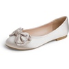 image:imageFEVERSOLE Womens Round Toe Soft Cute Dress Ballet FlatsBeige Satin Twist Bow