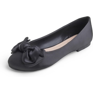 image:imageFEVERSOLE Womens Round Toe Soft Cute Dress Ballet FlatsBlack Satin Twist Bow