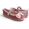 image:imageFEVERSOLE Girls Cute Dress Mary Jane Shoes Bow Tie Sunday Holiday Ballet FlatsPink Velvet Tribow Maryjane