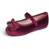 image:imageFEVERSOLE Girls Cute Dress Mary Jane Shoes Bow Tie Sunday Holiday Ballet FlatsBurgundy Velvet Tribow Maryjane