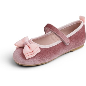 image:imageFEVERSOLE Girls Cute Dress Mary Jane Shoes Bow Tie Sunday Holiday Ballet FlatsPink Velvet Tribow Maryjane