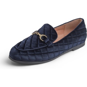 image:imageFEVERSOLE Womens Fashion Comfortable Penny Loafer Buckle Dressy ShoesNavy Velvet Quilted