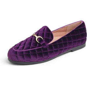 image:imageFEVERSOLE Womens Fashion Comfortable Penny Loafer Buckle Dressy ShoesPurple Velvet Quilted