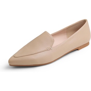 image:imageFEVERSOLE Womens Loafer Flat Pointed Fashion Slip On Comfort Driving Office ShoesGrain Pu Beige