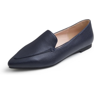 image:imageFEVERSOLE Womens Loafer Flat Pointed Fashion Slip On Comfort Driving Office ShoesGrain Pu Navy