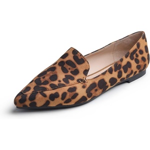 image:imageFEVERSOLE Womens Loafer Flat Pointed Fashion Slip On Comfort Soft Driving Office ShoesLeopard Faux Suede