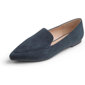image:imageFEVERSOLE Womens Loafer Flat Pointed Fashion Slip On Comfort Soft Driving Office ShoesNavy Faux Suede