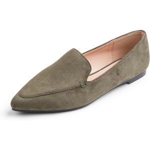 image:imageFEVERSOLE Womens Loafer Flat Pointed Fashion Slip On Comfort Soft Driving Office ShoesOlive Faux Suede