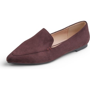 image:imageFEVERSOLE Womens Loafer Flat Pointed Fashion Slip On Comfort Soft Driving Office ShoesPlum Faux Suede