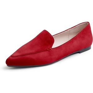 image:imageFEVERSOLE Womens Loafer Flat Pointed Fashion Slip On Comfort Soft Driving Office ShoesRed Faux Suede
