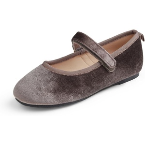 image:imageFEVERSOLE Girls Cute Dress Mary Jane Shoes Soft Party Holiday Ballet FlatsLight Brown Velvet Loop Maryjane