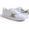 image:imageFEVERSOLE Womens Colorful Star Lace Up Sneaker By Warm Lined Vegan Leather for Winter Party HolidayWhite Glitter Gold Star