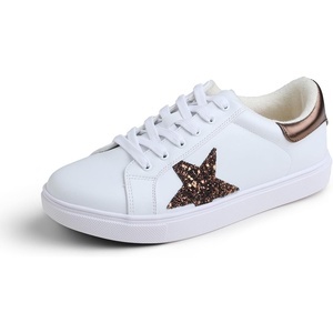 image:imageFEVERSOLE Womens Colorful Star Lace Up Sneaker By Warm Lined Vegan Leather for Winter Party HolidayWhite Glitter Brown Star