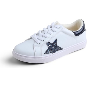 image:imageFEVERSOLE Womens Colorful Star Lace Up Sneaker By Warm Lined Vegan Leather for Winter Party HolidayWhite Glitter Night Blue Star