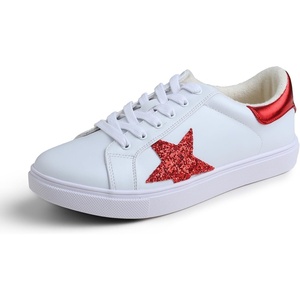 image:imageFEVERSOLE Womens Colorful Star Lace Up Sneaker By Warm Lined Vegan Leather for Winter Party HolidayWhite Glitter Red Star