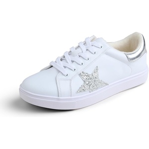 image:imageFEVERSOLE Womens Colorful Star Lace Up Sneaker By Warm Lined Vegan Leather for Winter Party HolidayWhite Glitter Silver Star