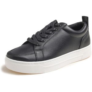 image:imageFEVERSOLE Womens Comfort Lightweight Sneaker Vegan Leather Platform Casual Walking ShoesBlack Vegan Leather