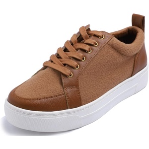 image:imageFEVERSOLE Womens Comfort Lightweight Sneaker Vegan Leather Platform Casual Walking ShoesCamel Faux Woolen Pu Platform