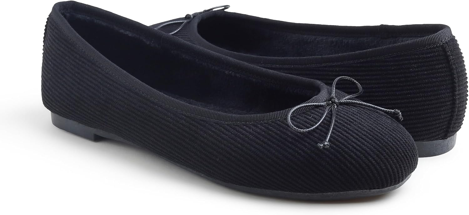image:imageFEVERSOLE Womens Ultra Soft Colorful Memory Foam Cushioned Faux Suede Home Ballet FlatsBlack Corduroy Bold
