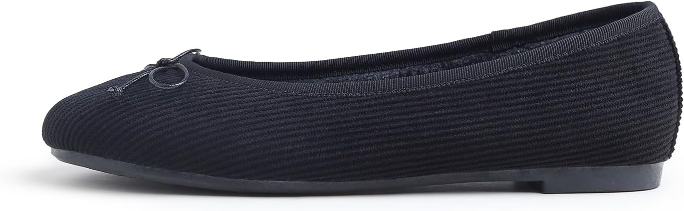 image:imageFEVERSOLE Womens Ultra Soft Colorful Memory Foam Cushioned Faux Suede Home Ballet FlatsBlack Corduroy Bold