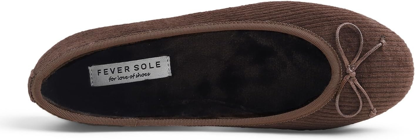 image:imageFEVERSOLE Womens Ultra Soft Colorful Memory Foam Cushioned Faux Suede Home Ballet FlatsBrown Corduroy Bold