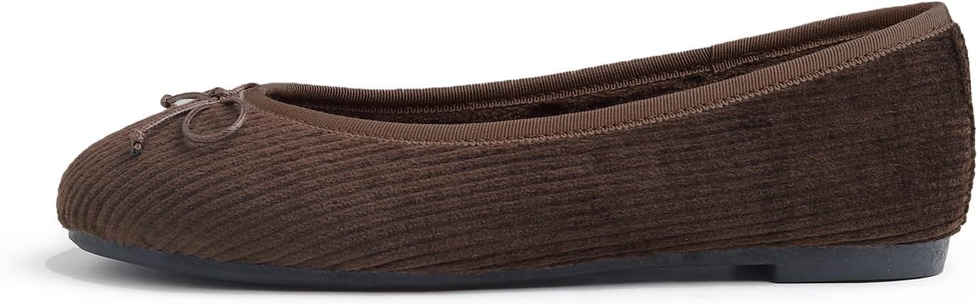 image:imageFEVERSOLE Womens Ultra Soft Colorful Memory Foam Cushioned Faux Suede Home Ballet FlatsBrown Corduroy Bold