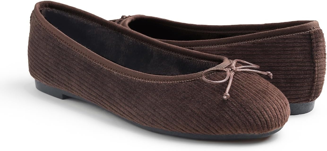 image:imageFEVERSOLE Womens Ultra Soft Colorful Memory Foam Cushioned Faux Suede Home Ballet FlatsBrown Corduroy Bold