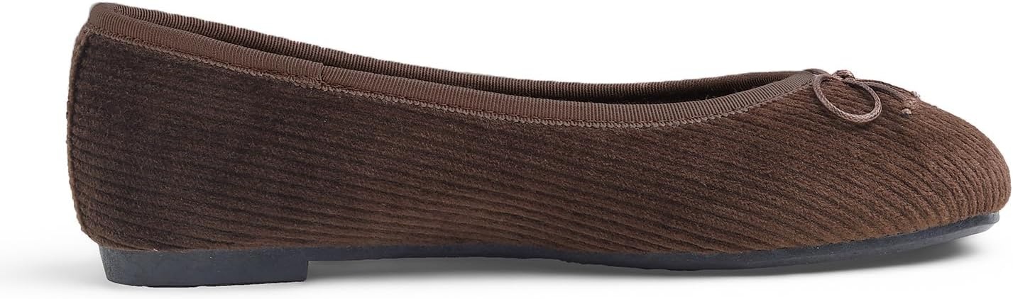 image:imageFEVERSOLE Womens Ultra Soft Colorful Memory Foam Cushioned Faux Suede Home Ballet FlatsBrown Corduroy Bold