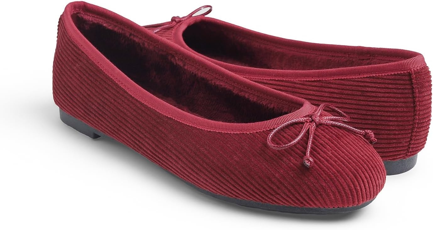 image:imageFEVERSOLE Womens Ultra Soft Colorful Memory Foam Cushioned Faux Suede Home Ballet FlatsBurgundy Corduroy Bold