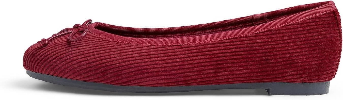 image:imageFEVERSOLE Womens Ultra Soft Colorful Memory Foam Cushioned Faux Suede Home Ballet FlatsBurgundy Corduroy Bold