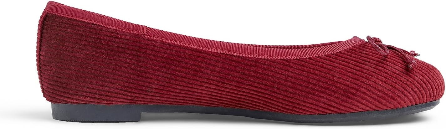 image:imageFEVERSOLE Womens Ultra Soft Colorful Memory Foam Cushioned Faux Suede Home Ballet FlatsBurgundy Corduroy Bold