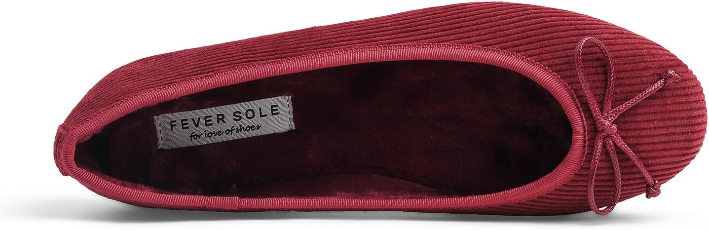 image:imageFEVERSOLE Womens Ultra Soft Colorful Memory Foam Cushioned Faux Suede Home Ballet FlatsBurgundy Corduroy Bold