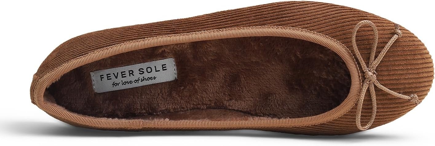 image:imageFEVERSOLE Womens Ultra Soft Colorful Memory Foam Cushioned Faux Suede Home Ballet FlatsCamel Corduroy Bold