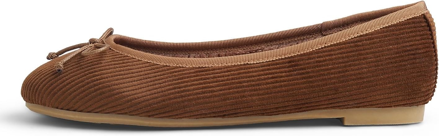 image:imageFEVERSOLE Womens Ultra Soft Colorful Memory Foam Cushioned Faux Suede Home Ballet FlatsCamel Corduroy Bold