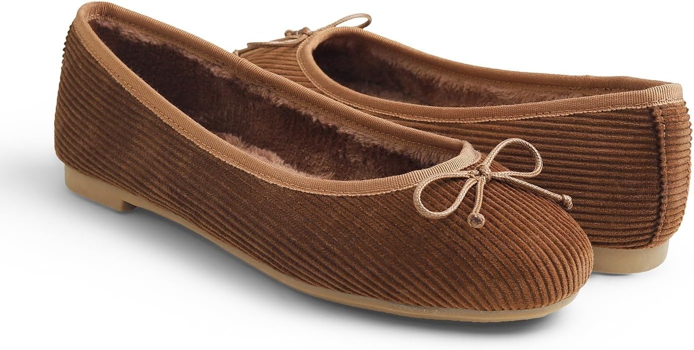 image:imageFEVERSOLE Womens Ultra Soft Colorful Memory Foam Cushioned Faux Suede Home Ballet FlatsCamel Corduroy Bold