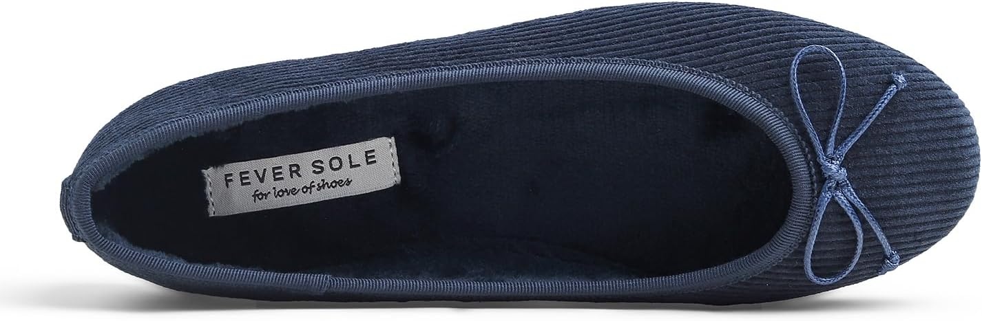 image:imageFEVERSOLE Womens Ultra Soft Colorful Memory Foam Cushioned Faux Suede Home Ballet FlatsNavy Corduroy Bold
