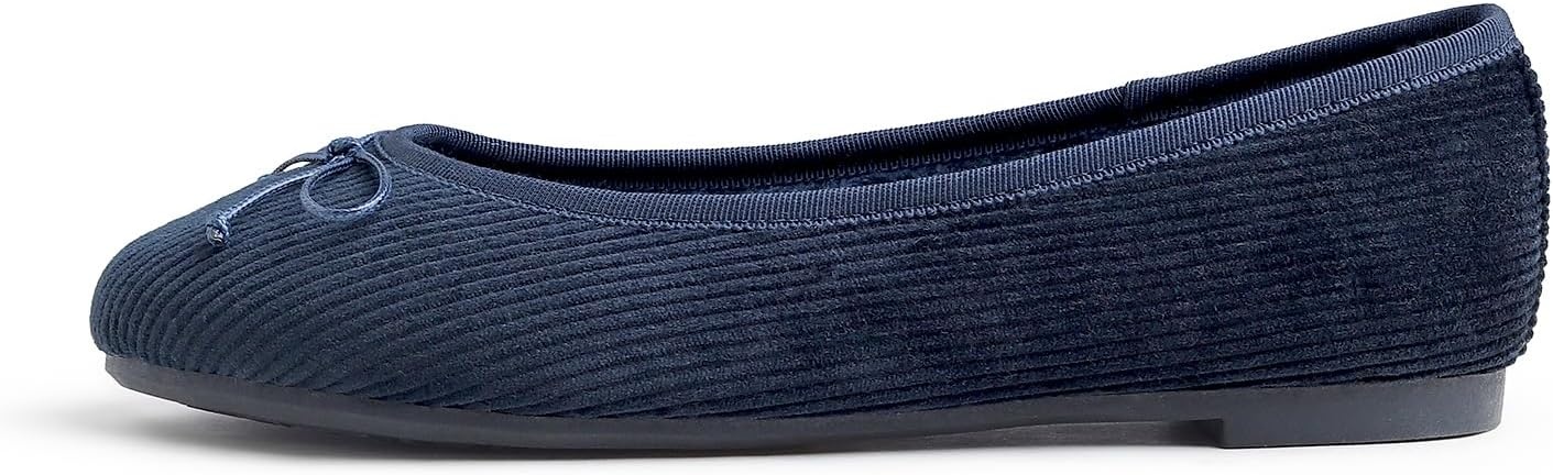 image:imageFEVERSOLE Womens Ultra Soft Colorful Memory Foam Cushioned Faux Suede Home Ballet FlatsNavy Corduroy Bold