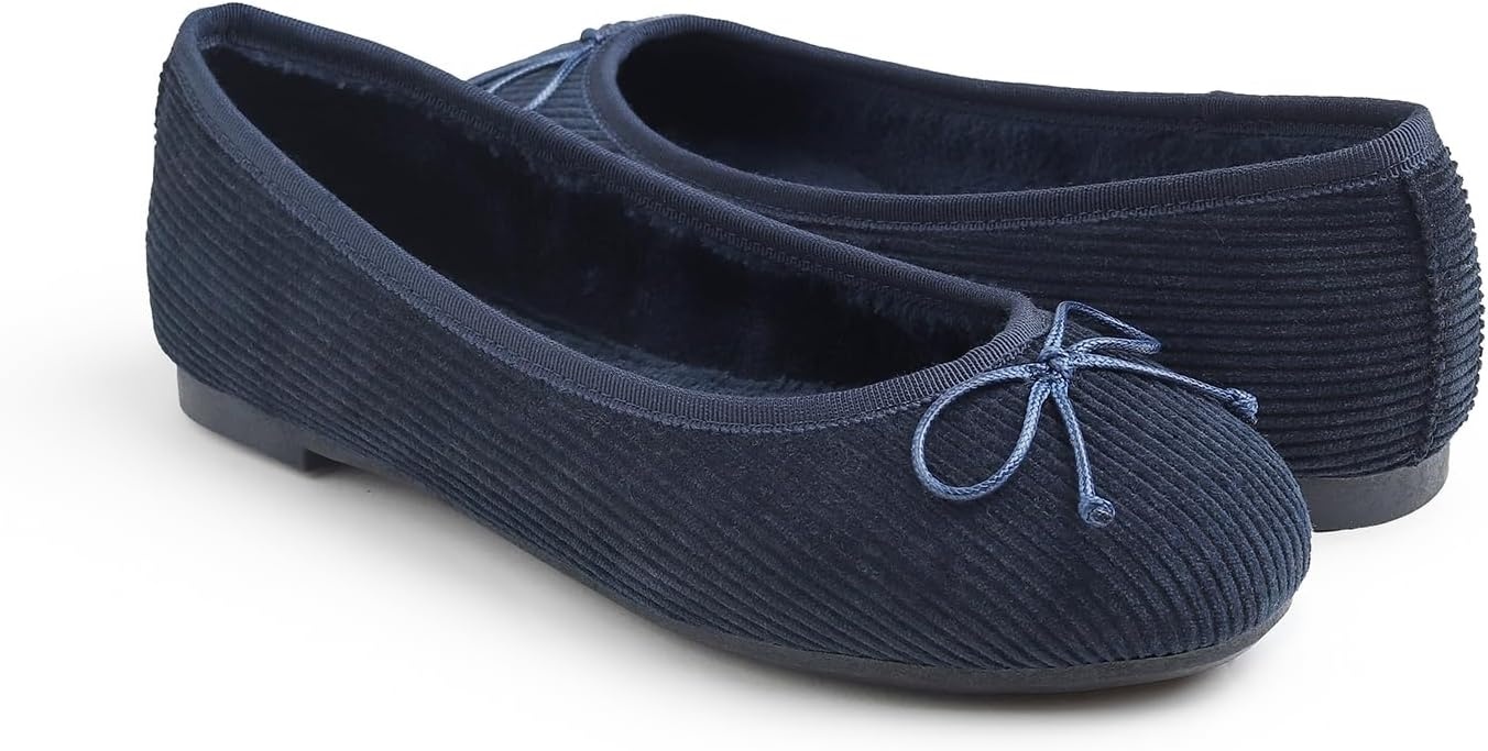 image:imageFEVERSOLE Womens Ultra Soft Colorful Memory Foam Cushioned Faux Suede Home Ballet FlatsNavy Corduroy Bold