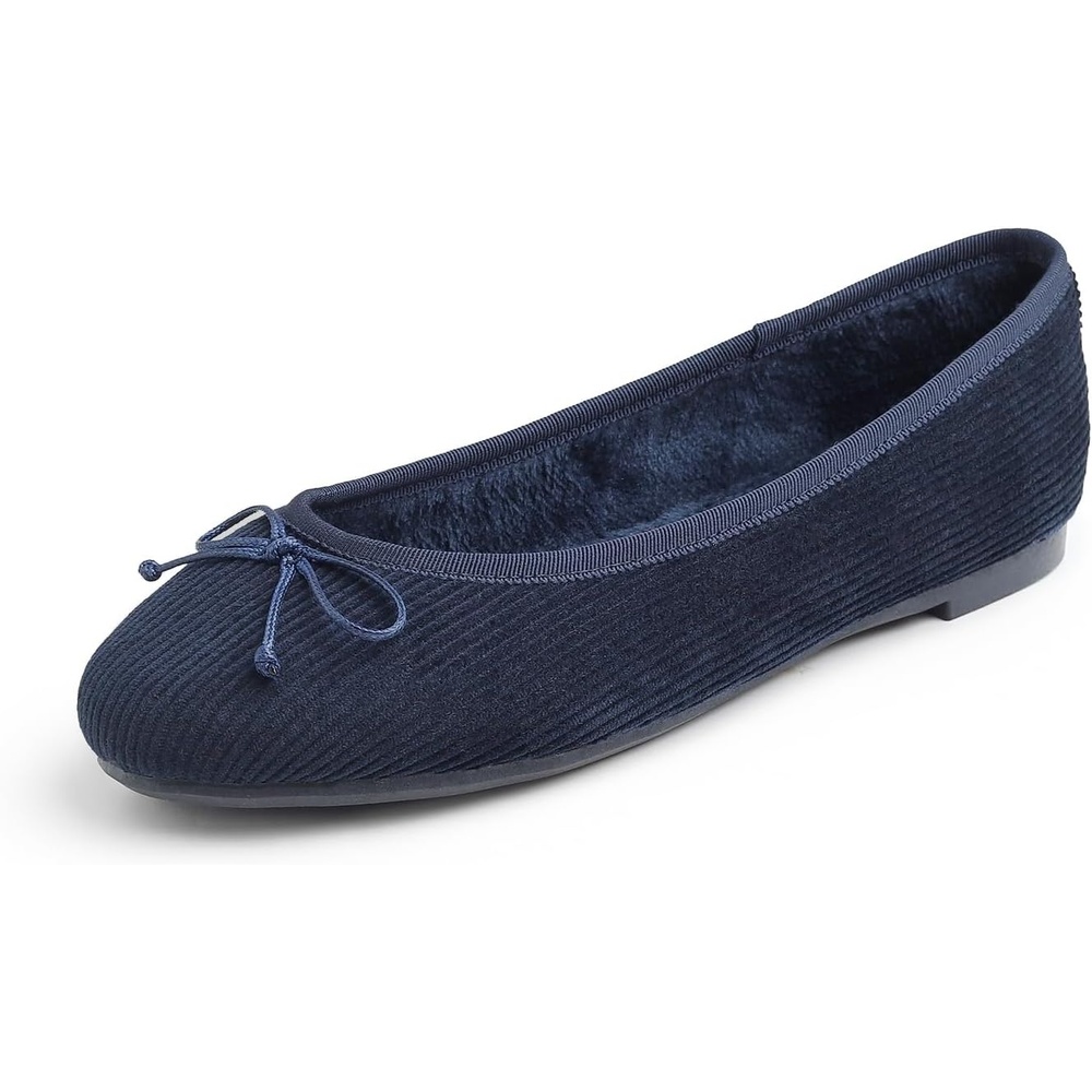 image:imageFEVERSOLE Womens Ultra Soft Colorful Memory Foam Cushioned Faux Suede Home Ballet FlatsNavy Corduroy Bold
