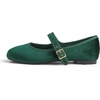 image:imageFEVERSOLE Womens Soft Cushion Extra Padded Comfort Round Toe Mary Jane Metal Buckle Fashion Ballet Flats Walking ShoesGreen Velvet Mary Jane With Short Plush