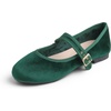 image:imageFEVERSOLE Womens Soft Cushion Extra Padded Comfort Round Toe Mary Jane Metal Buckle Fashion Ballet Flats Walking ShoesGreen Velvet Mary Jane With Short Plush