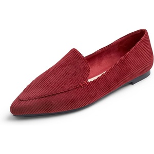 image:imageFEVERSOLE Womens Loafer Flat Pointed Fashion Slip On Comfort Soft Driving Office ShoesBurgundy Corduroy