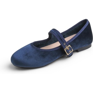 image:imageFEVERSOLE Womens Soft Cushion Extra Padded Comfort Round Toe Mary Jane Metal Buckle Fashion Ballet Flats Walking ShoesNavy Velvet Mary Jane With Short Plush